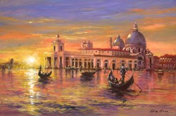 Venice at Night by Csilla Orban - Original Painting on Box Canvas sized 36x24 inches. Available from Whitewall Galleries